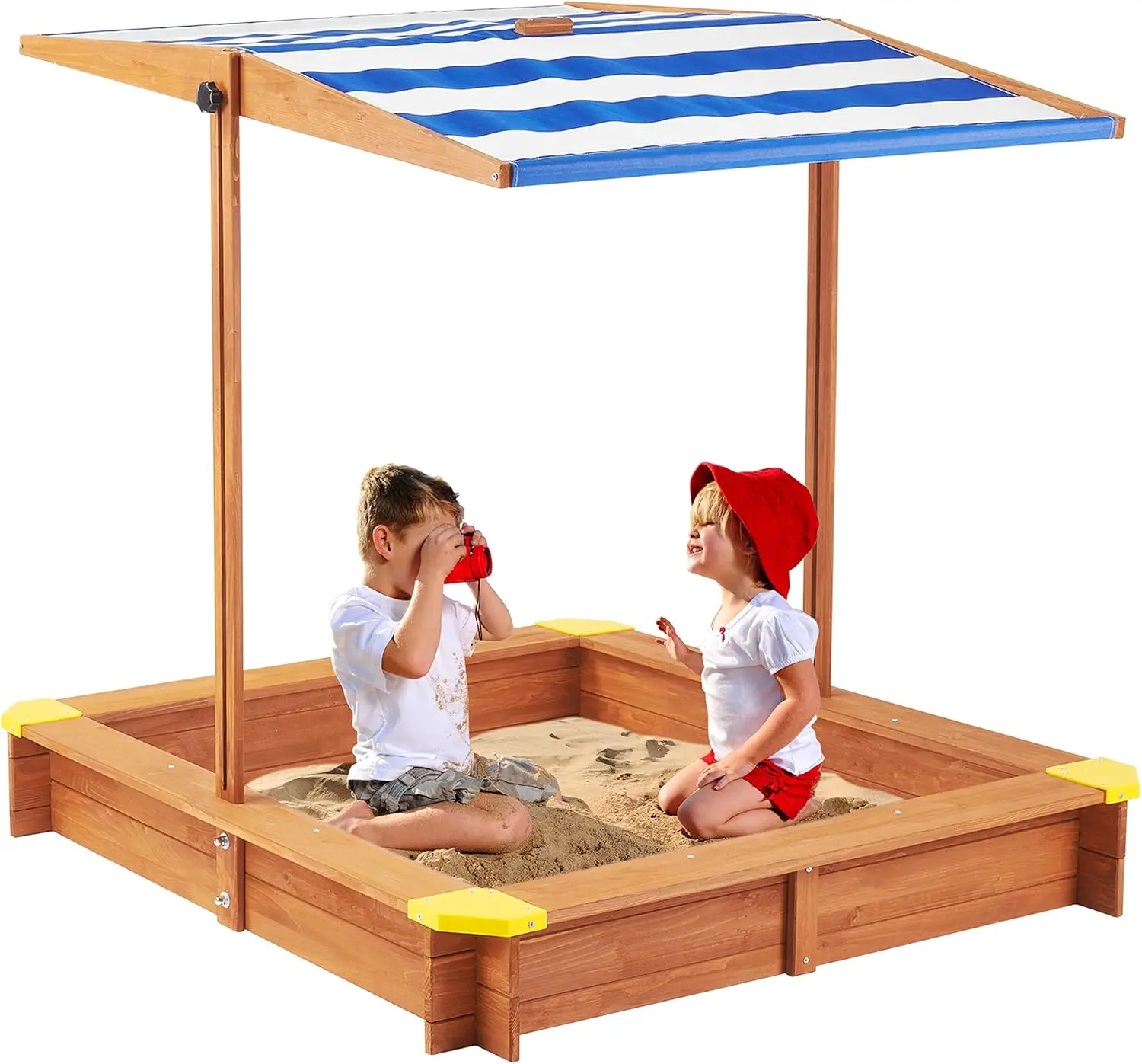 Sandbox per bambini con coperchio, sabbiera da esterno in legno da 46 ''x 46'' con baldacchino regolabile per il gioco in cortile