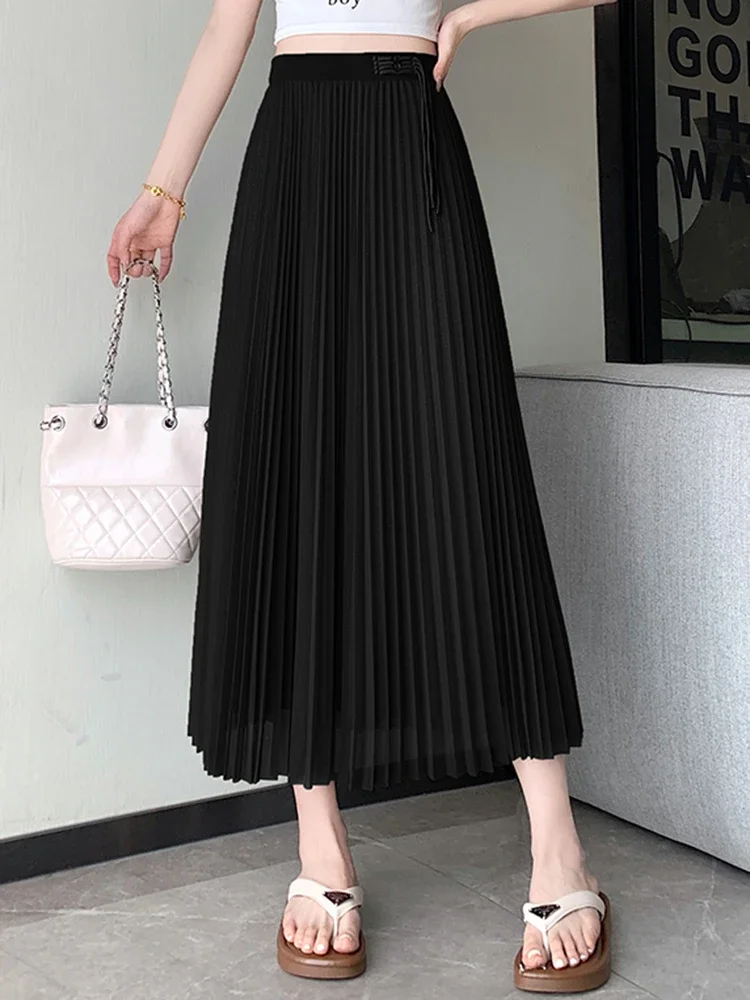 

Black Elegant Office Ladies Sweet Tassels Female Midi Skirts Summer New Elastic High Waist Loose Casual Fashion Women Y2k Skirt