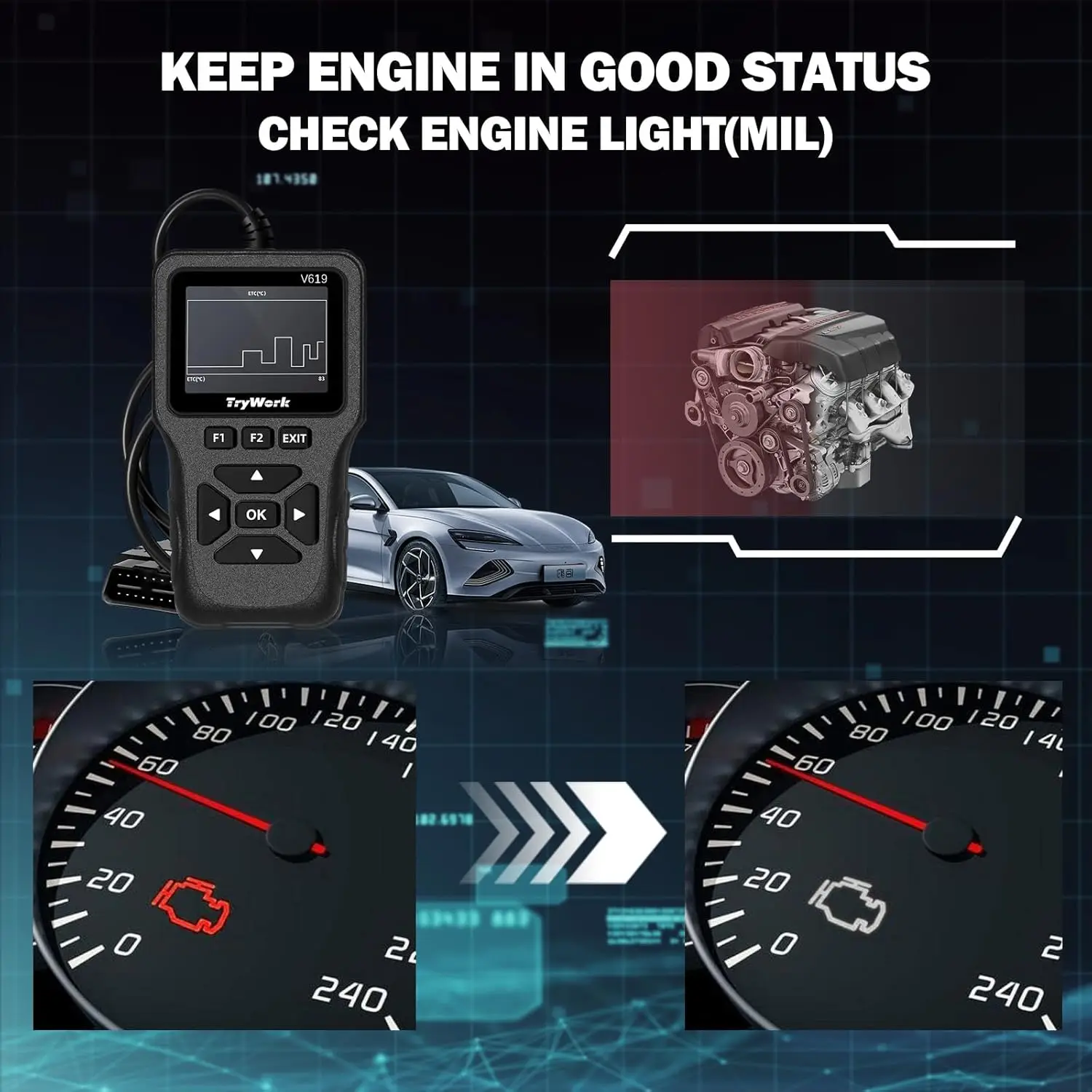 OBD2 Scanner Tool, Check Engine Code Reader with 35901 DTC Lookup, Mode 6 & 8, I/M Reading for All OBDII Cars Since 1996 (Gray)