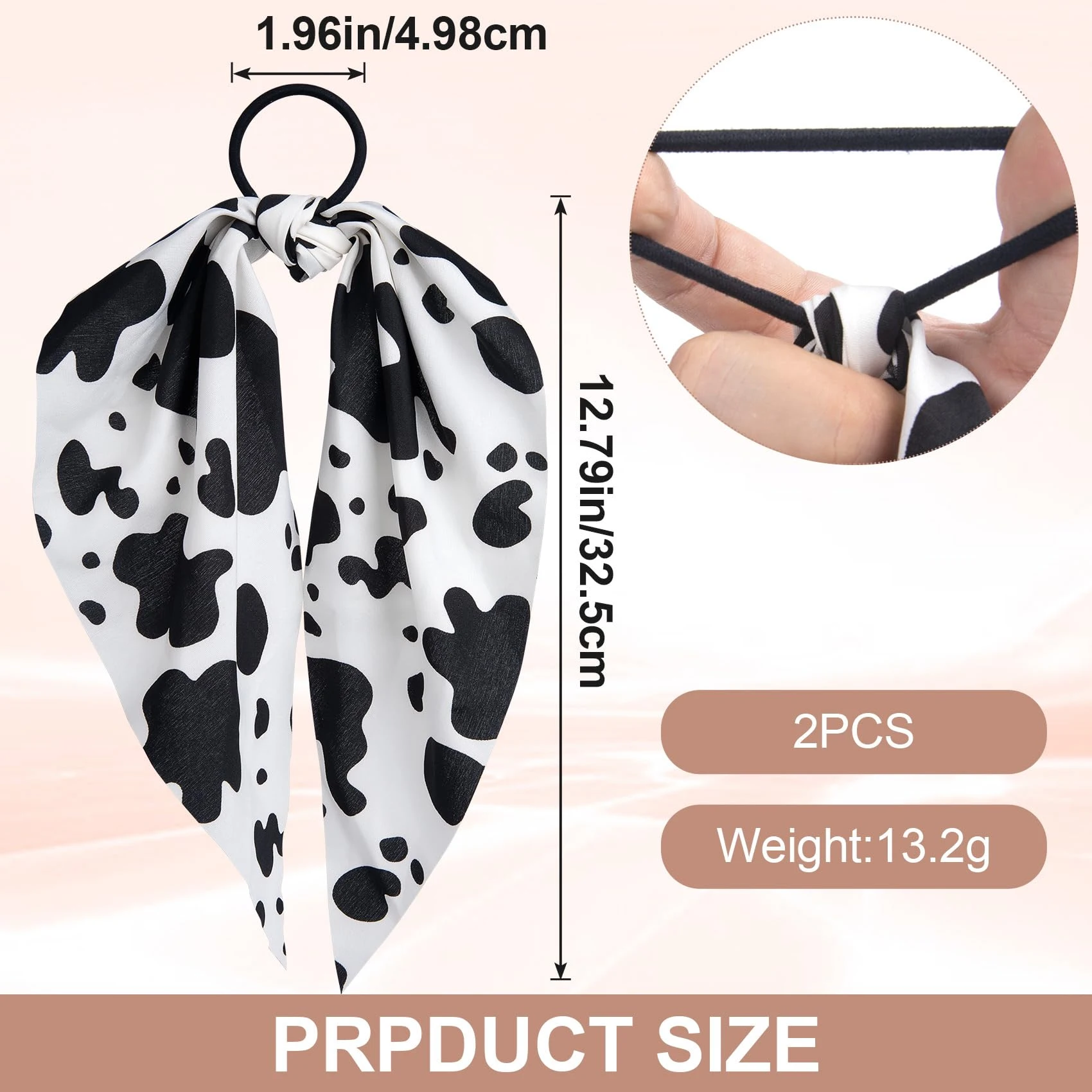 2pcs Cow Print Hair Band for Women, Non-Slip Elastic Print Hair Ties Scrunchies, Rabbit Bunny Ear Bow Ponytail Holder Hair Ropes