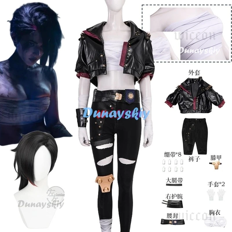 Nuovo Arcane League Of Legends Vi Costume Cosplay Top Cappotto Pantaloni Guanti Parrucca per Game Party Halloween Set Custom Made