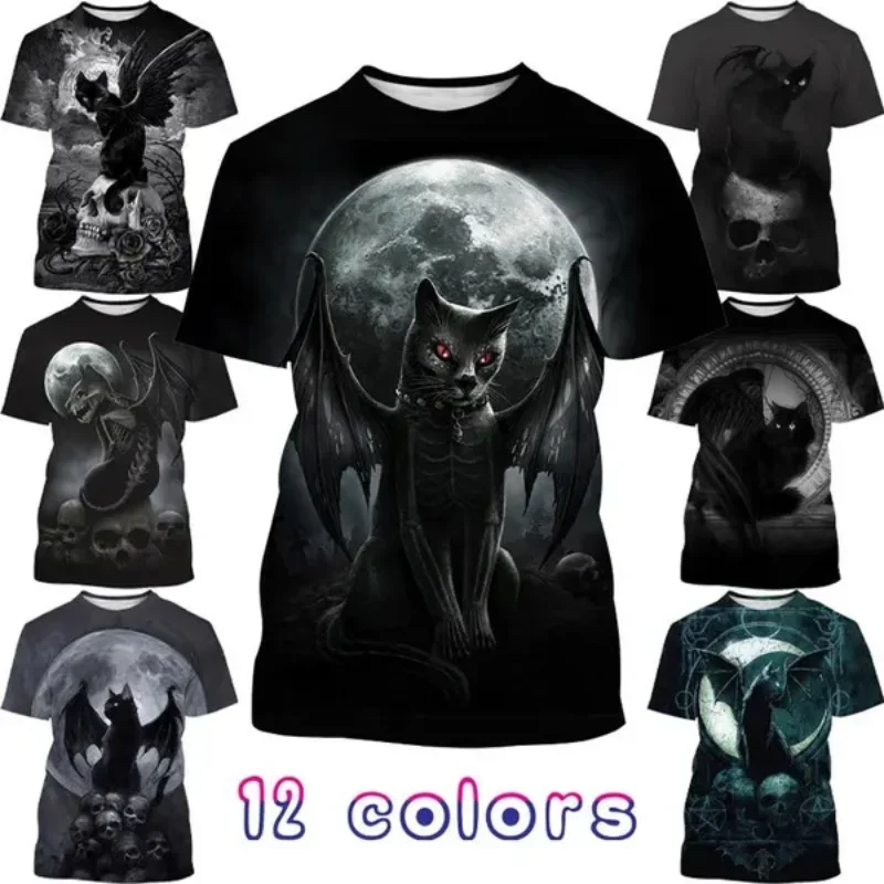 

Новое поступление, футболка с 3D принтом летучей мыши и кота для унисекс, модная мужская одежда, персонализированные забавные винтажные топы в готическом стиле в стиле Харадзюку, футболки