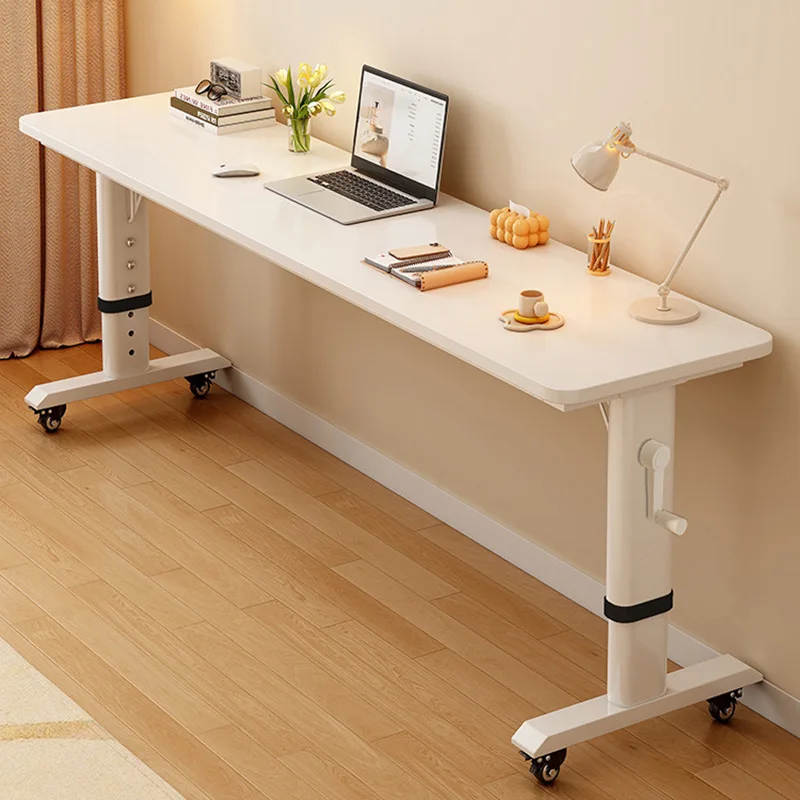 Adjustable Overbed Laptop Desk with Wheels Solid Wood Computer Desk Rolling Computer Table Hand Crank  Bedroom Furniture