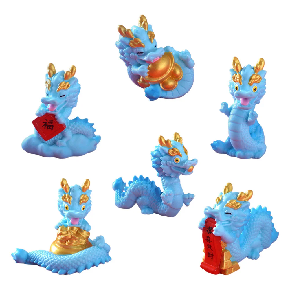 

6 Pcs Mini Dragon Ornaments Resin Craft Figurine Desktop Statue Crafts Trinkets