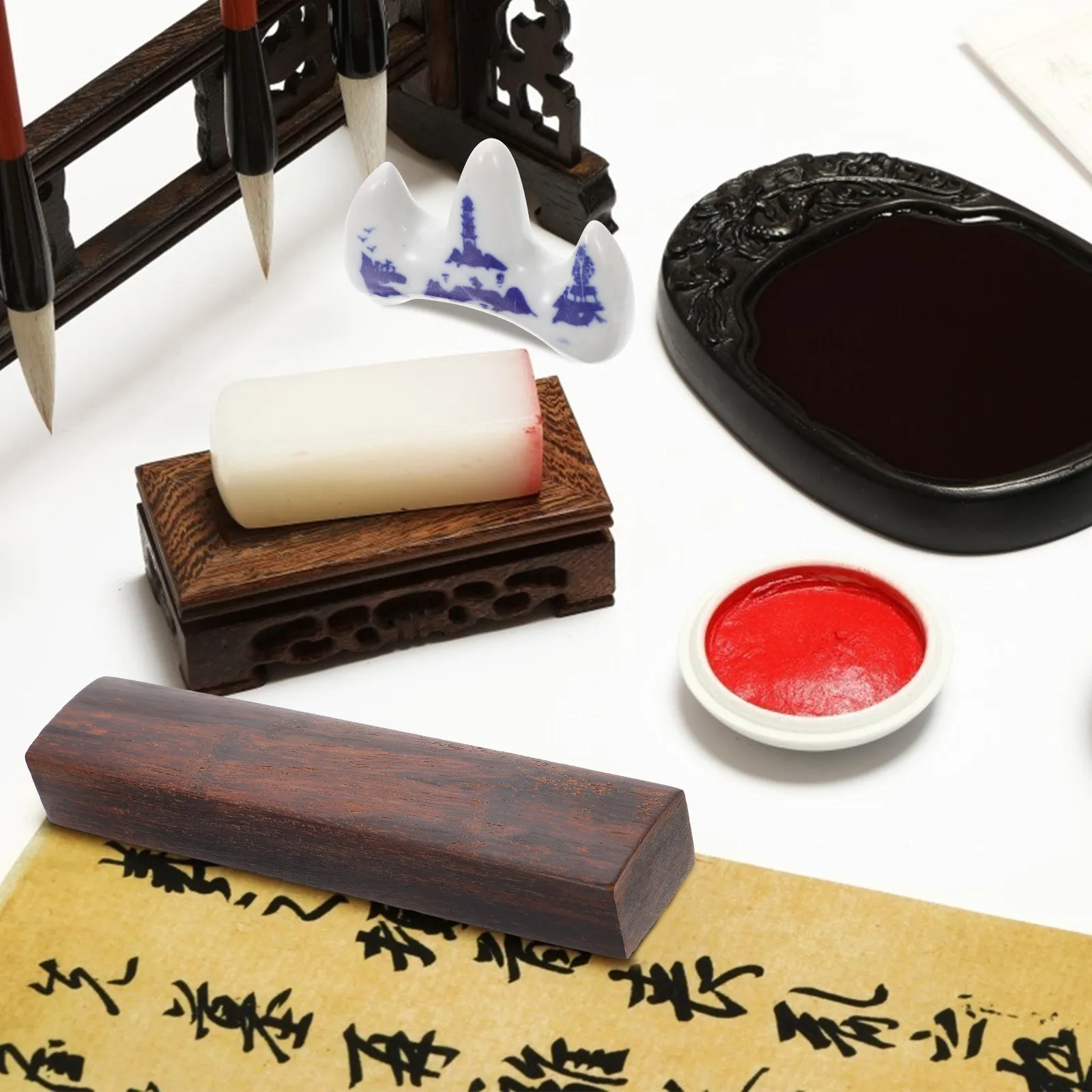 

Traditional Chinese Calligraphy Brush Set Four Treasures of The Study Ink Stick Paper Inkstone Kit Writing Tools for Beginners