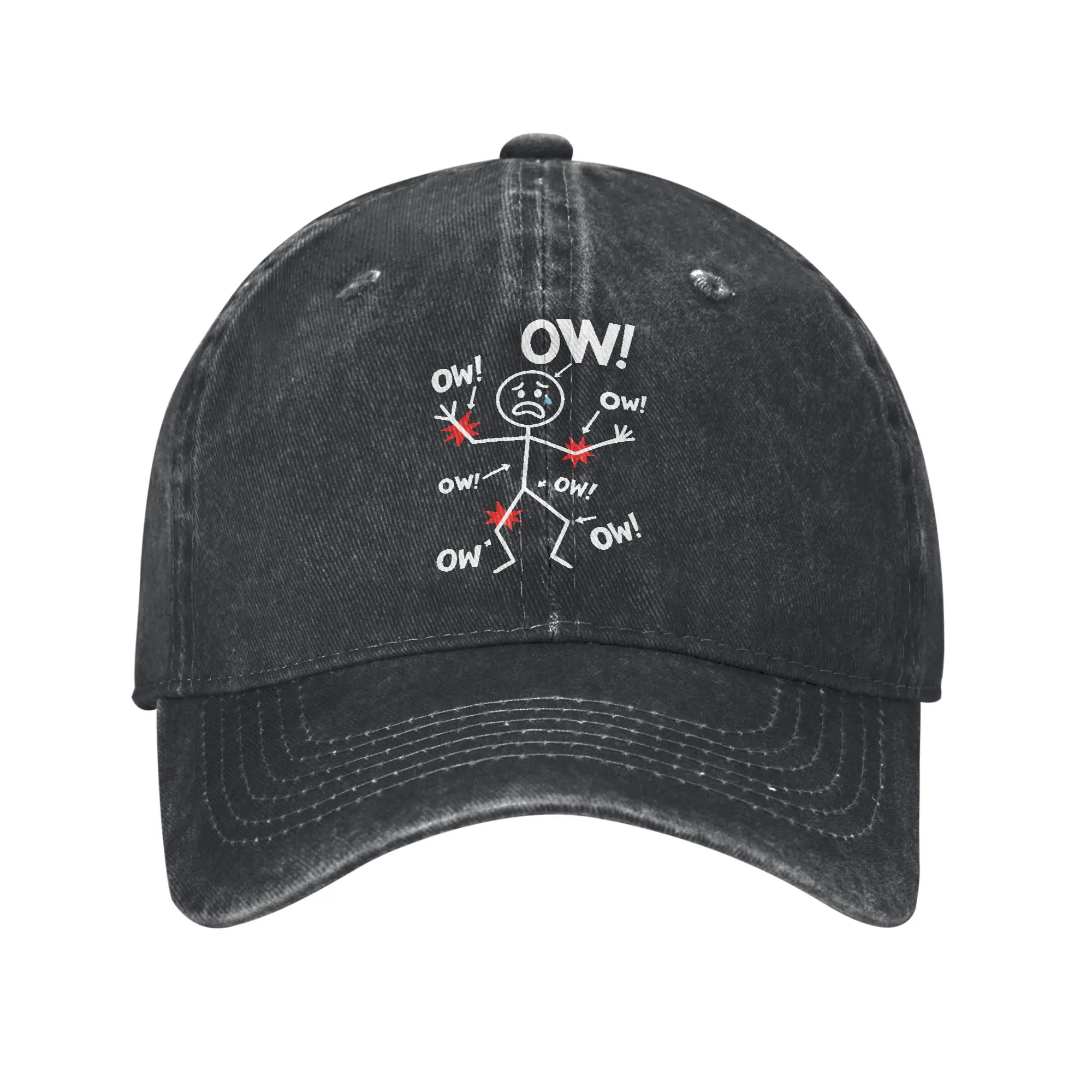 Ow Ow Ow Stick Figure Humor Baseball Caps for Men Women Distressed Washed Headwear Chronic Pain Awareness Outdoor Adjustable Hat