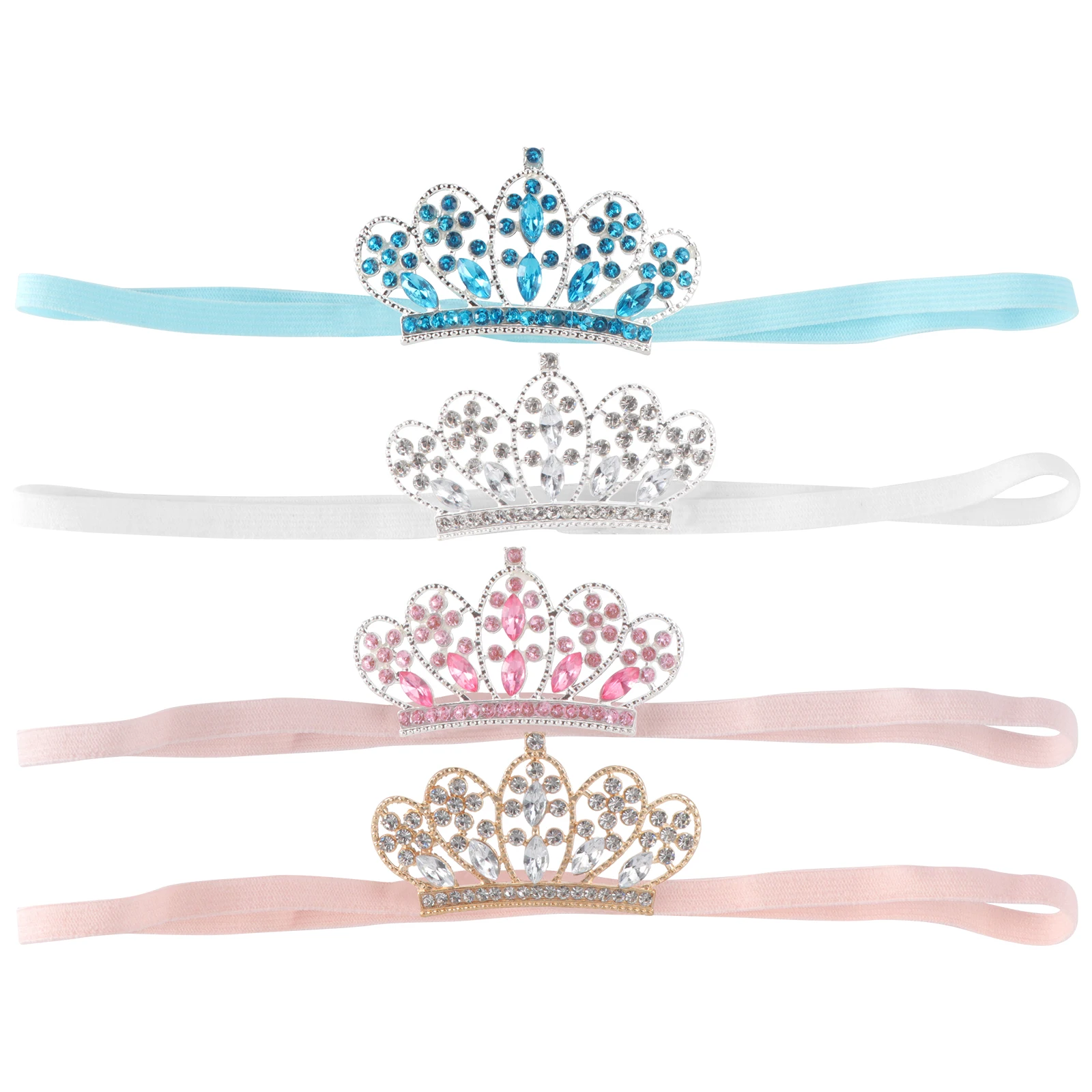 

4 Pcs Scarf Crown Headband Newborn Baby Hair Accessories Toddler Rhinestones Bands