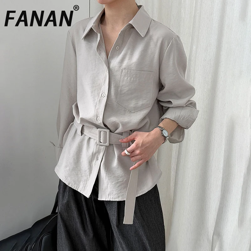 

FANAN элегантные рубашки со сборкой на талии для женщин, однобортные офисные женские блузки с лацканами, женские топы, новинка осени 2023 г.