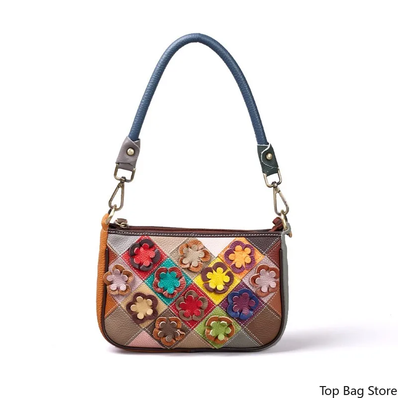 Vintage Timeless Everyday Crossbody Bag for Women Genuine Leather Handmade Colorblock Convertible Shoulder Strap Luxury
