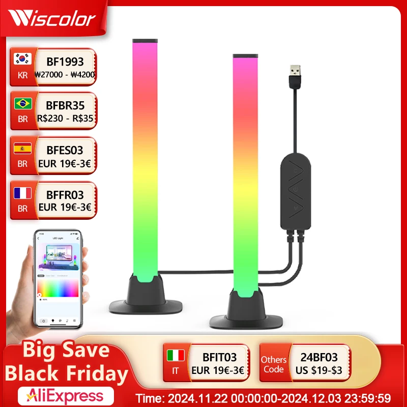 Wiscolor RGB LED Table Lamp Bar Music Rhythm Smart APP Control Desktop Lighting for TV Backlight Desktop Lamp Ambient Light