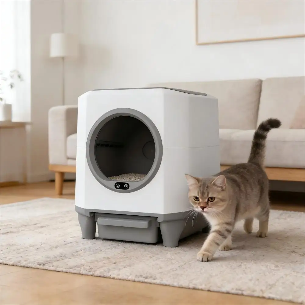 Smart Self-Cleaning Easy Clean Eco-Friendly Cat Litter Box 80L Flat-Top Radar Rotation Automatic Cat Toilet for Cats