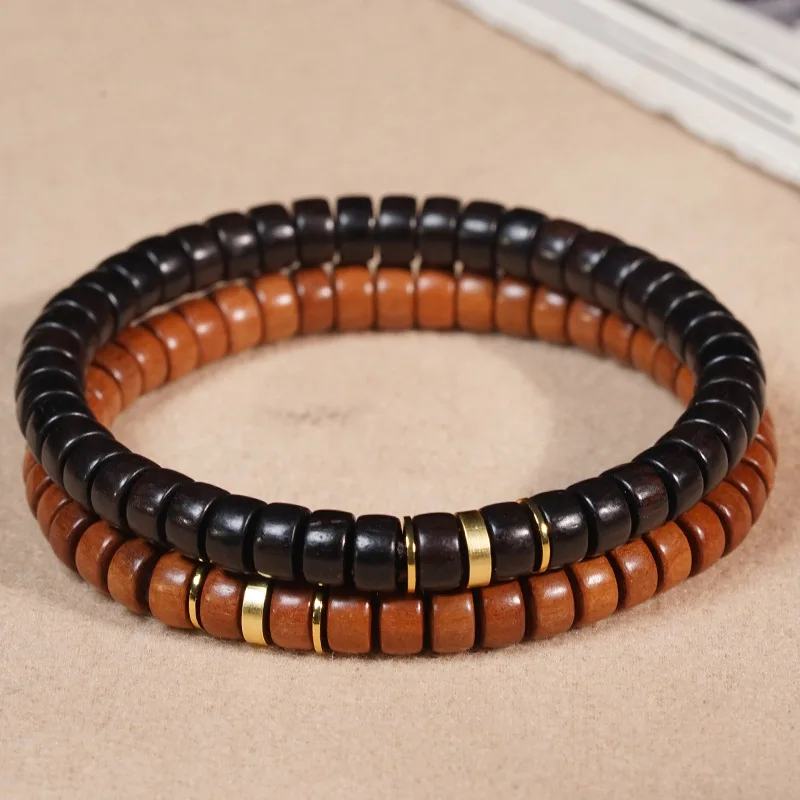 Ebony, Purple Sandalwood, Jujube Wood, and Medicine Tablet Beads DIY Spacer Style Buddhist Bead Bracelet, Niche Designer Model
