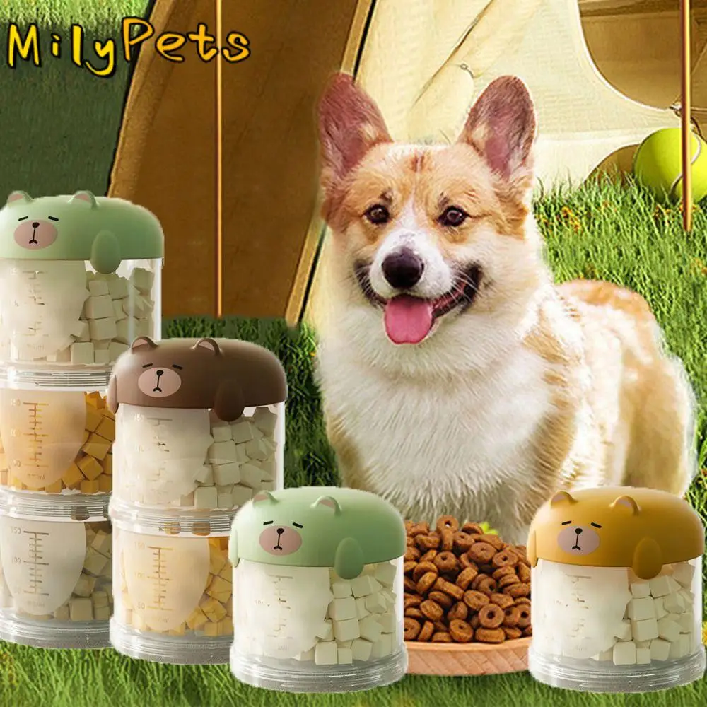 Conveniente caja de plástico multicapa para comida de gato, caja de almacenamiento de aperitivos para perros sellada a prueba de humedad, bonito cubo de comida para gatos para caminar