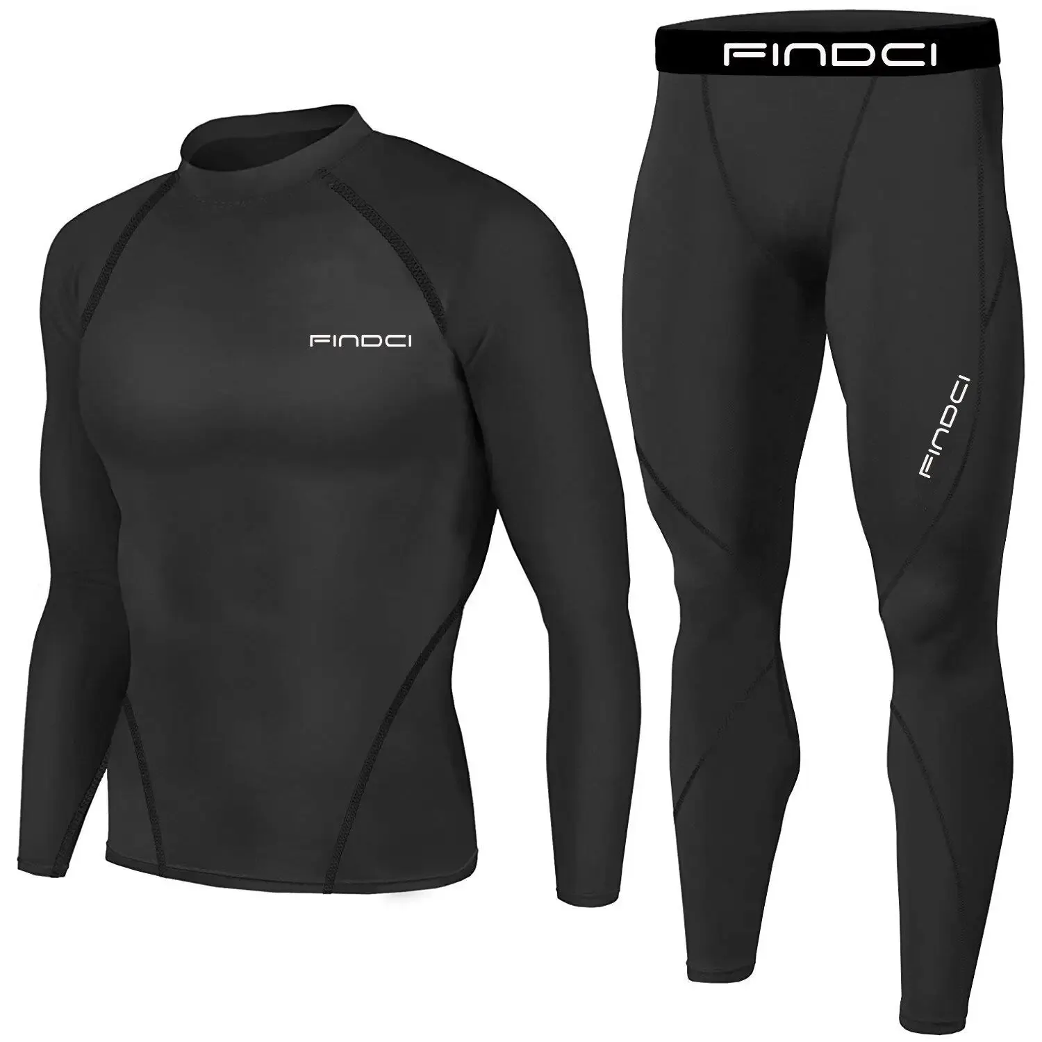 Findci Men's Sports Running Set Compression Shirt + Pants Skin-Tight Long Sleeves Quick Dry Fitness Tracksuit Gym Yoga Suits