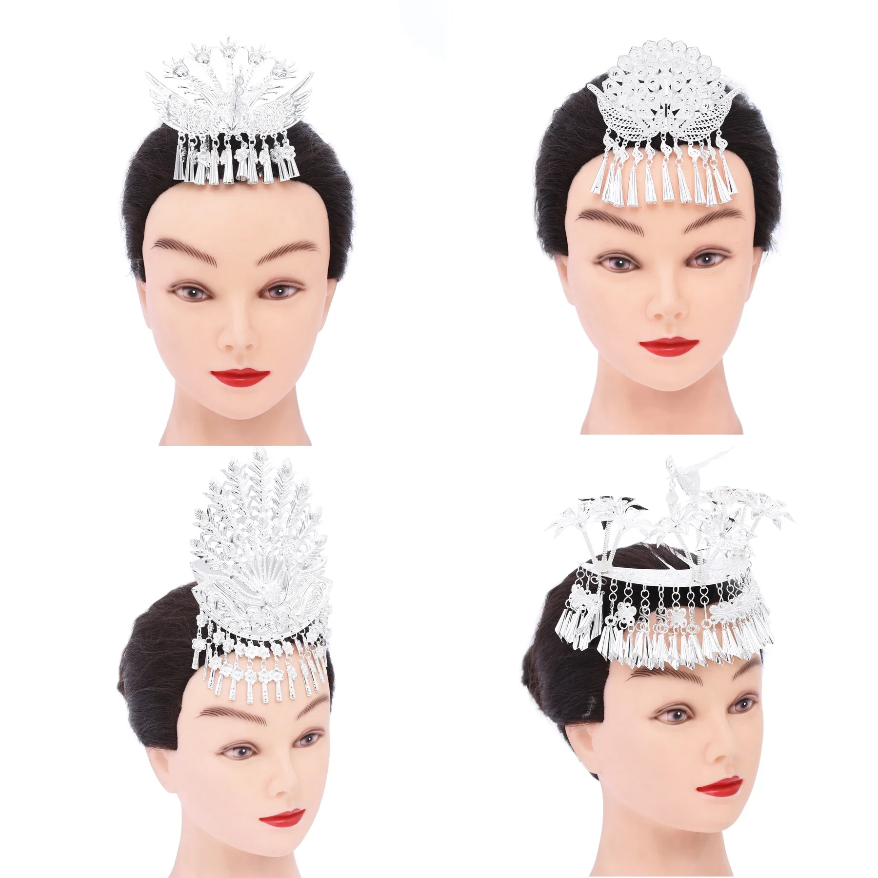 Silver Plated Alloy Water Playing Mandarin Duck Hairpin Headband Hair Accessories Traditional Miao Ethnic Bride Hair Jewelry