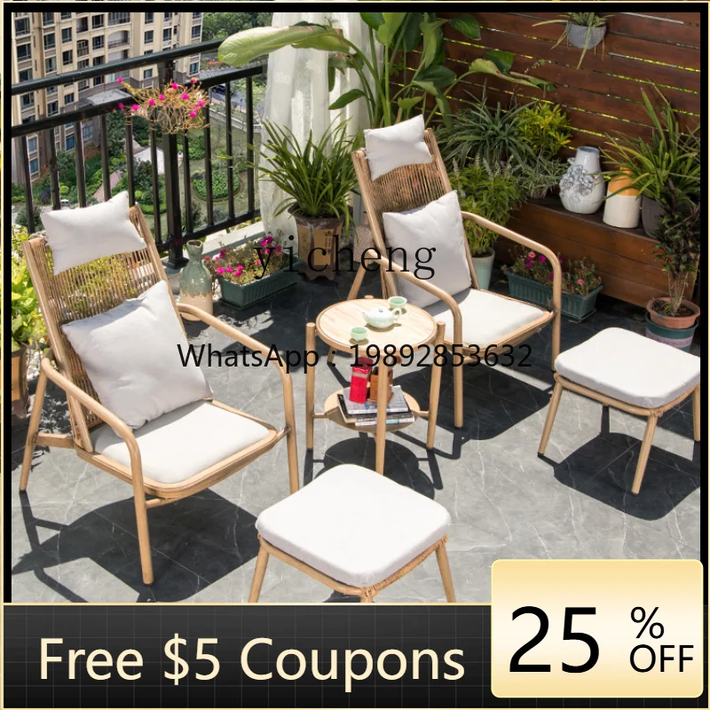 Outdoor Leisure Lounge Chair Balcony Three-Piece Set Small Apartment Leisure a Table with Two Chairs Rattan Rattan Chair