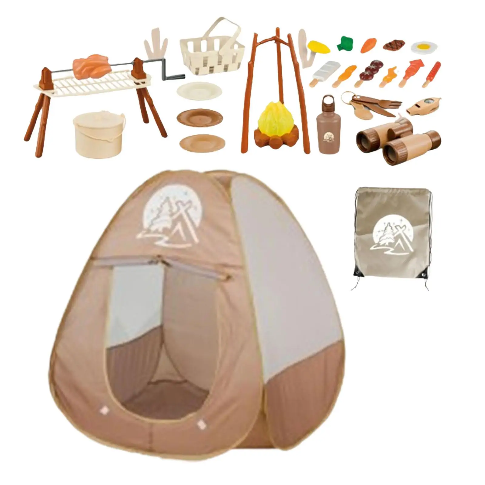 34x Set da campeggio per bambini Set da gioco alimentare per lo sviluppo Pentole e utensili Giocattolo per feste Giocattolo educativo con tenda da gioco Bomboniera