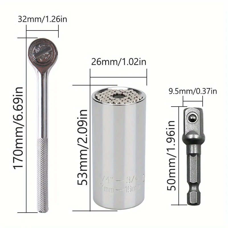 3pcs Torque Wrench Socket Sleeve Universal Socket Wrench Set Ratchet Wrench Multi-functional Wrench Repair Tools Fits Standard