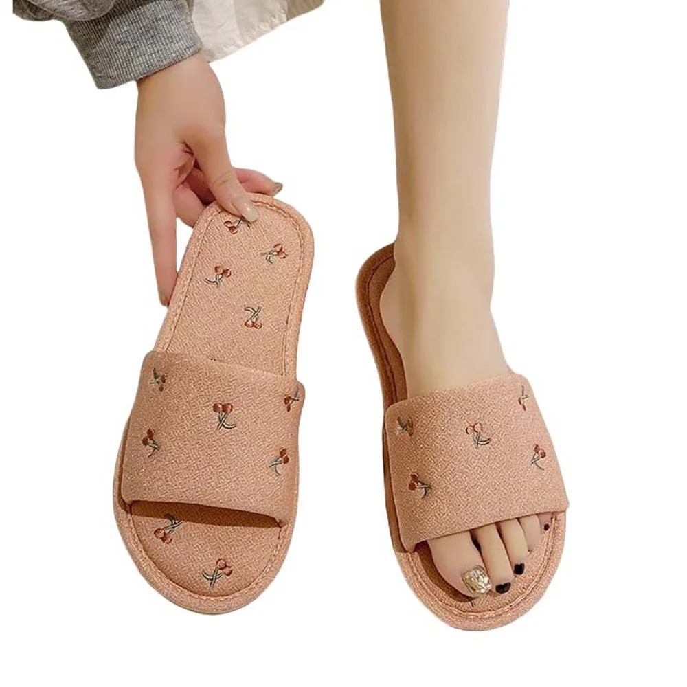 

Cartoon Cherry Cotton Linen Slippers Flat Bottomed Cherry Fruits Cherry Slippers Ins Style Anti Slip Homewear Shoes
