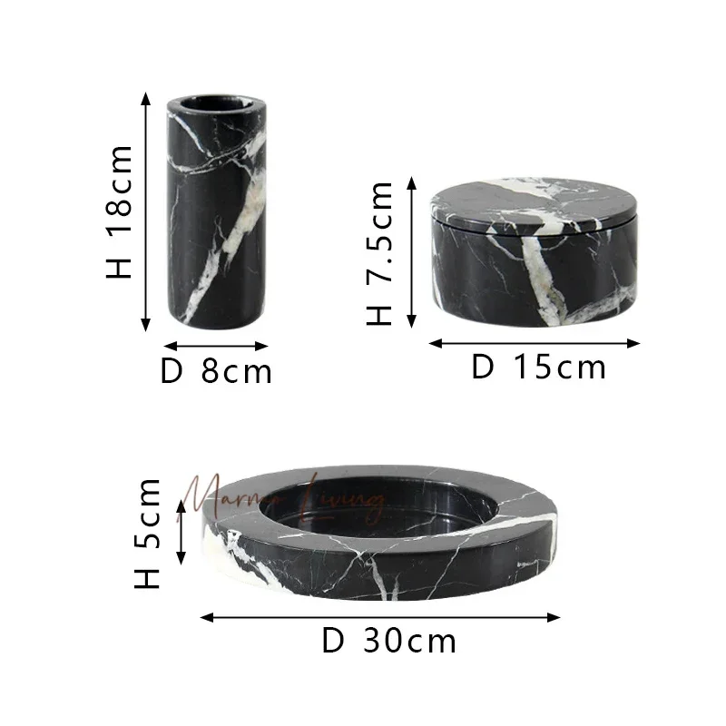 Noir Grand Antique Marble Storage Jar Luxury Stone Storage Box Round Storage Container