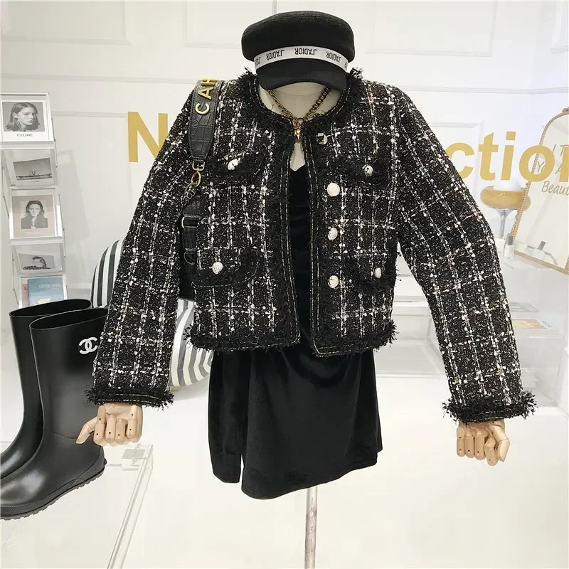 High-quality Temperament  Women Short Jacket Women  Vintage Tweed Jackets Elegant Coat Female Fashion Jacket Woman Chic Top