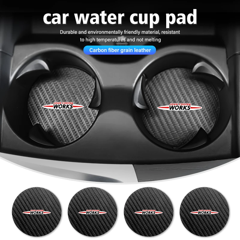 2 pçs carro de fibra carbono copo água esteira coaster almofada antiderrapante para mini r56 f54 f57 r70 jcw f60 f55 john cooper funciona