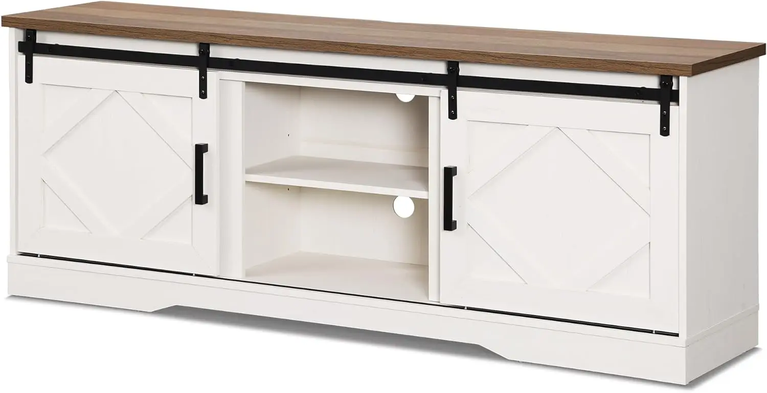 Farmhouse TV Stand com porta de celeiro deslizante, moderno centro de entretenimento para TVs de até 75 ", Wood TV Media Console, armário de mesa