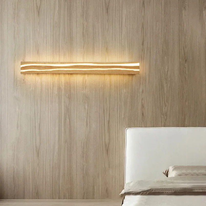 Imagem -04 - Nordic Cracked Wood Led Wall Mounted Lâmpada Interior Sconce Light Corredor Corredor Sala de Estar Quarto Decoração de Fundo de Madeira