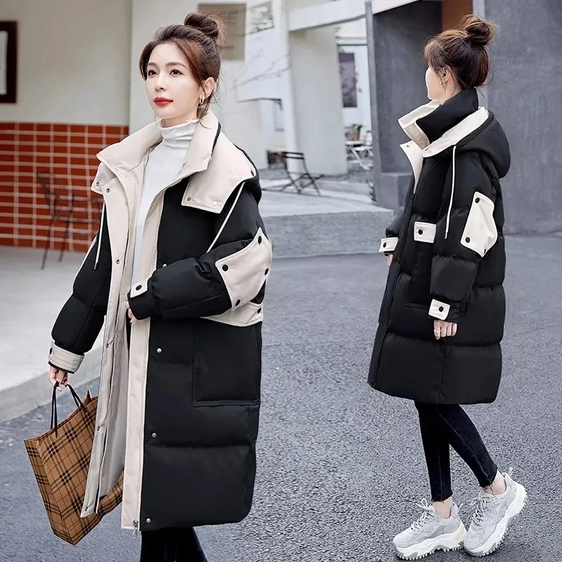 Winter 2025 New Down Cotton Coat Women Parkas Hooded Pai Overcome Long Windbreaker Ladies Fashion Warm Cotton Padded Jacket Tops