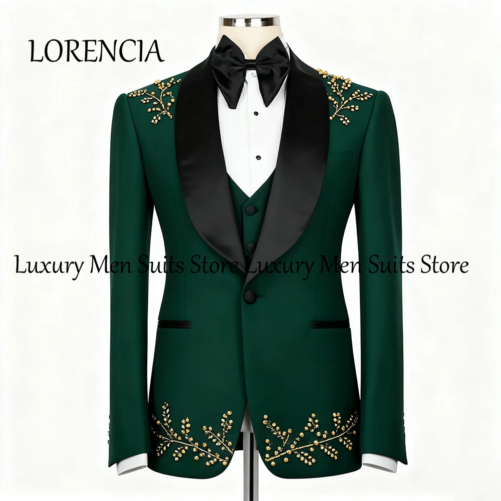 

Simple Crystal Suits for Men 3 Pieces Shawl Collar Tuxedos Set Evening Party Outfits Customized Blazer Pants robe mariage femme