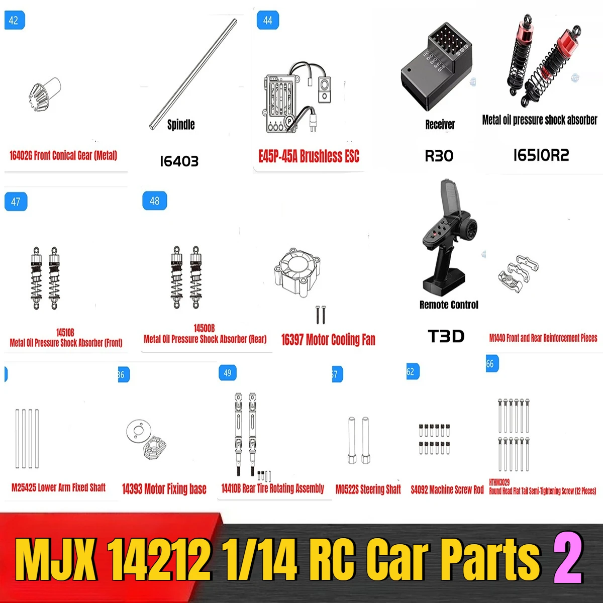 MJX 14212 1/14 RC Remote Control Car Parts Spindle ESC Swing Arm Shock Absorber Receiver Fixed Shaft Steering Shaft Parts 2