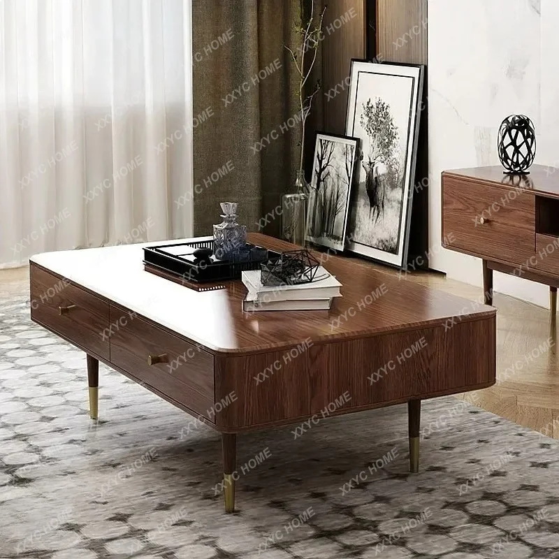 XX Light Luxury Solid Walnut Wood Coffee Table TV Cabinet Combination Modern Simple Living Room Furniture