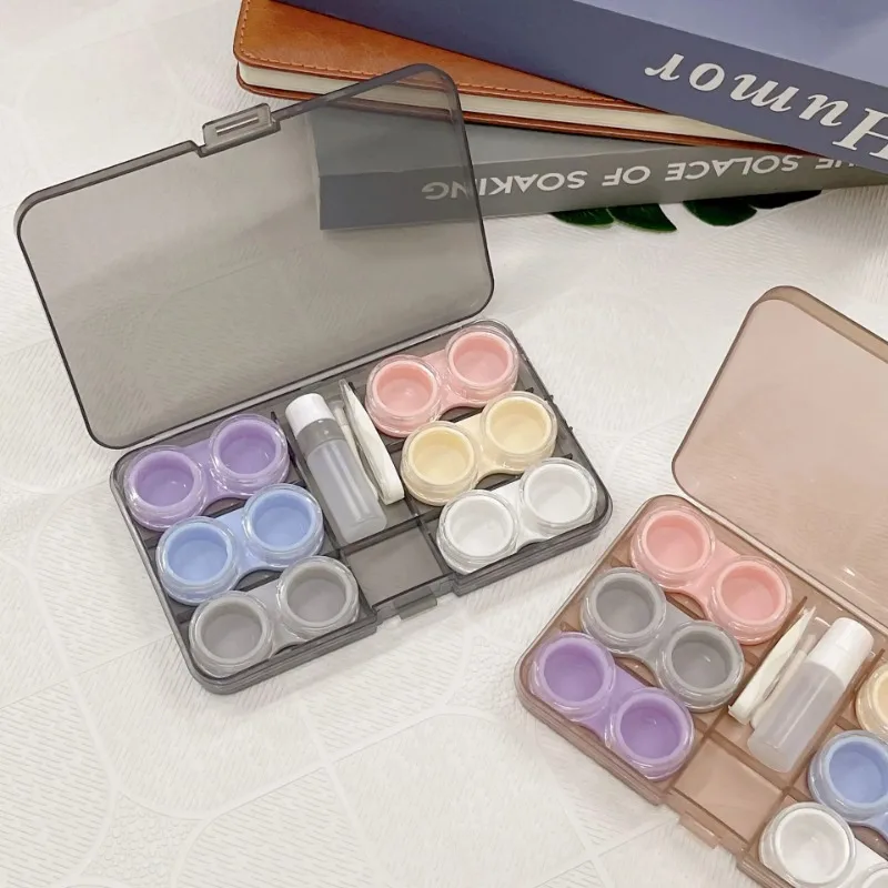 

6Pairs Contact Lens Box Holder Travel Portable Small Lovely Clear Eyewear Container Contact Lenses Soak Storage Case with Stick