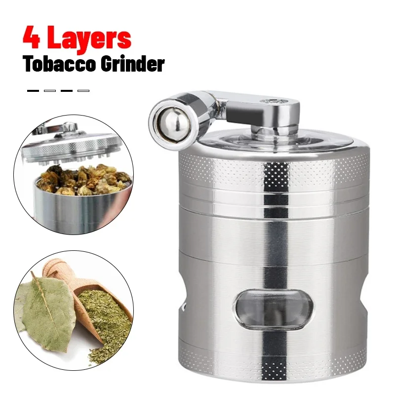 

4-Layer Zinc Metal Tobacco Grinder - Manual Hand Crank Muller with 4-Eye Design for Herb/Spice, Smoking Accessories