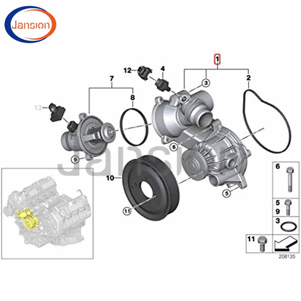 11517586781 Cooling Water Pump For BMW N62 N73 E60 E61 E65 E66 E53 B7 X5 745i 745Li