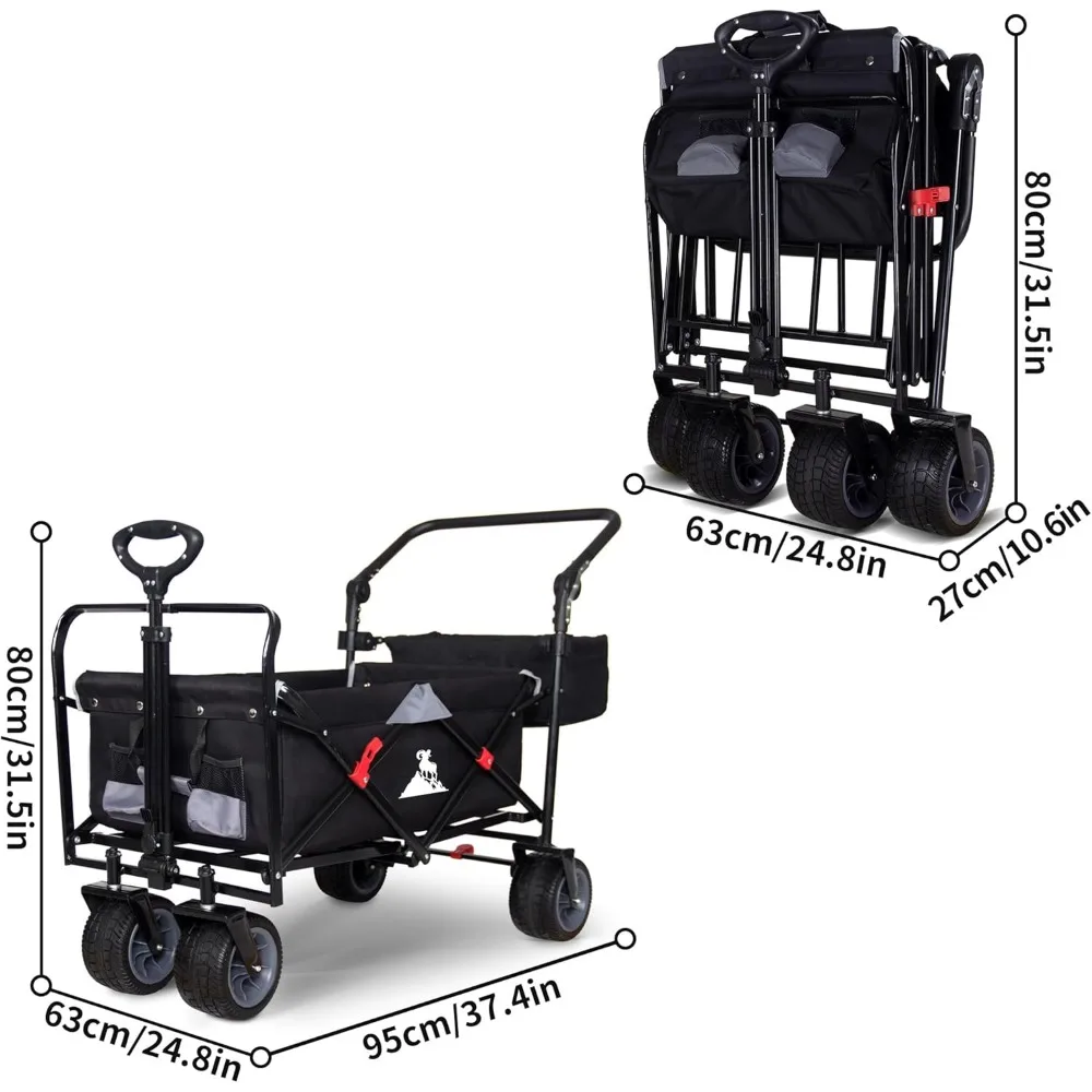 Heavy-Duty Collapsible Utility Wagon with Brakes and Adjustable Handle for Outdoor Adventures, Shopping, and Gardening