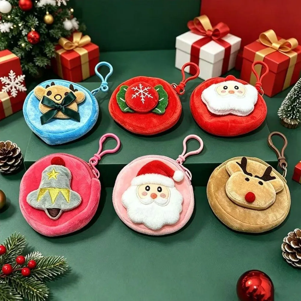 6 Stück niedliche Weihnachts-Geldbörsen mit Glockenmotiv, Cartoon-Elch-Mini-Geldbörse, praktischer Weihnachtsmann-Schlüsselanhänger, Reißverschlussbeutel, Weihnachtsgeschenk – Detail 5