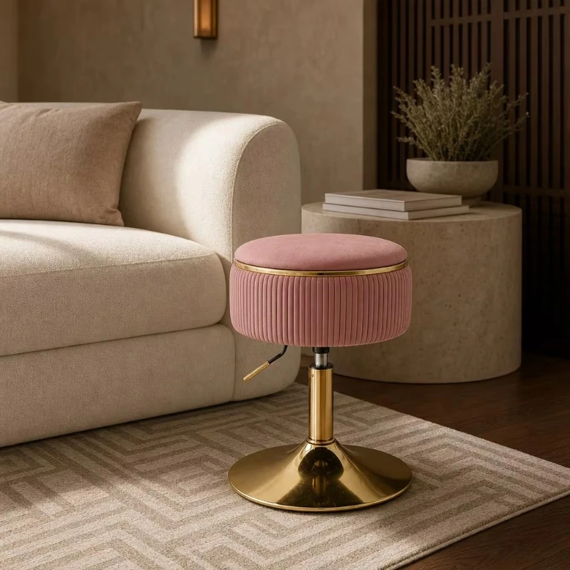 Modern hotel storage stool velvet cushion round groove seat base bedroom living room entrance decorative ornament