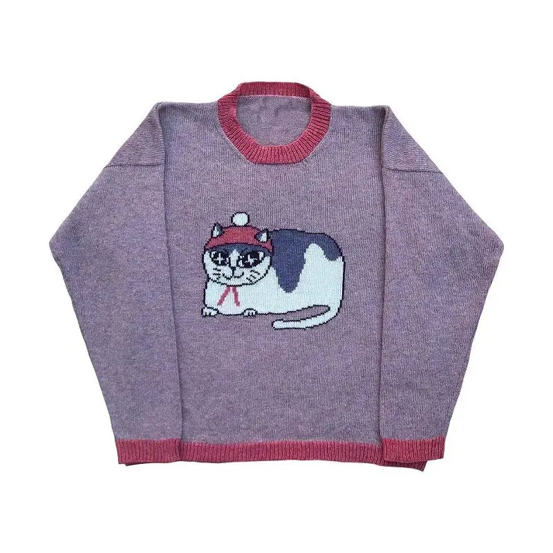 Modny sweter damski Fun Animal O-Neck Pullover Y2K Street Gothic Retro Zimowy ciepły sweter damski Nowy popularny styl