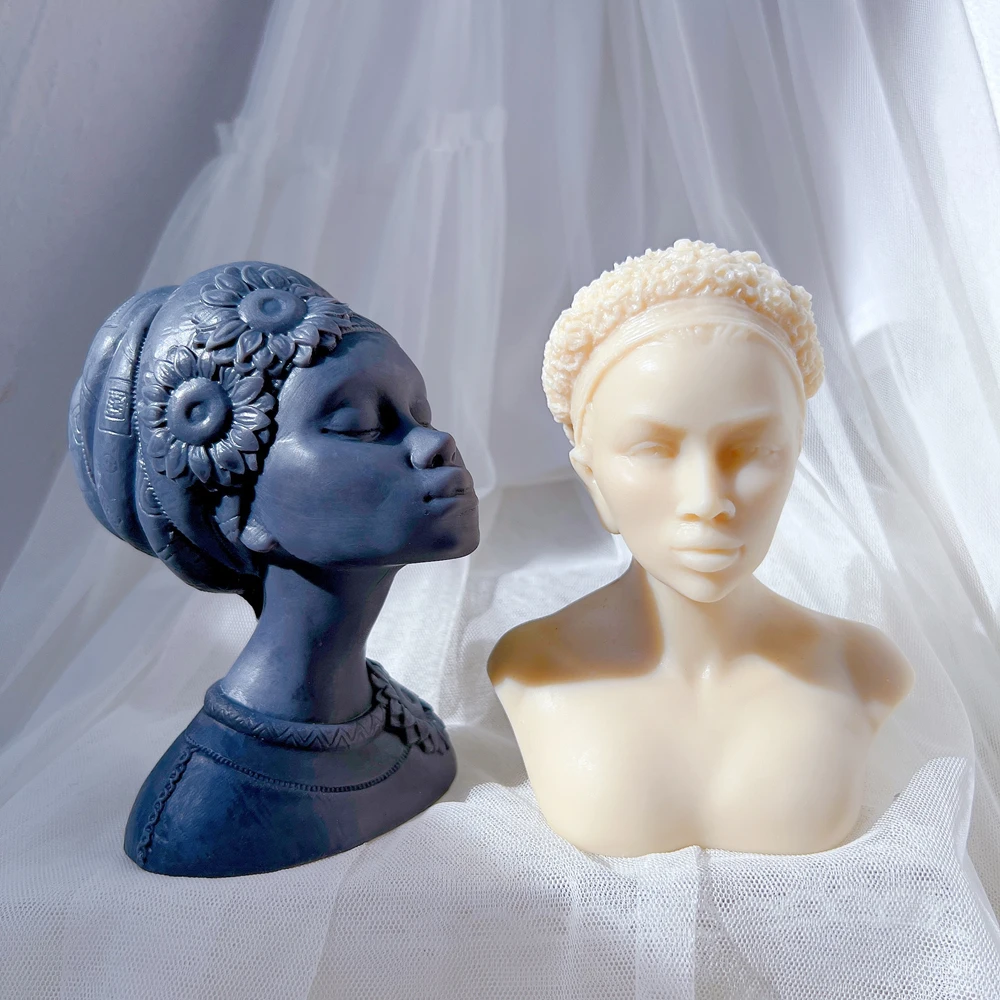 Imagem -05 - Molde de Vela de Silicone para Decoração Molde de Vela Deusa e Figuras Femininas Africanas Estátua do Busto Linda Senhora Negra