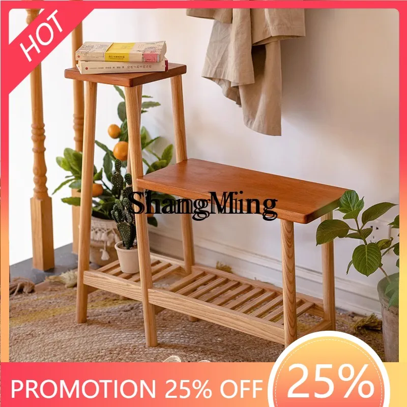 

SM wood storage balcony living room multi-layer floor-to-ceiling Chinese simple sofa next to a few flower stands