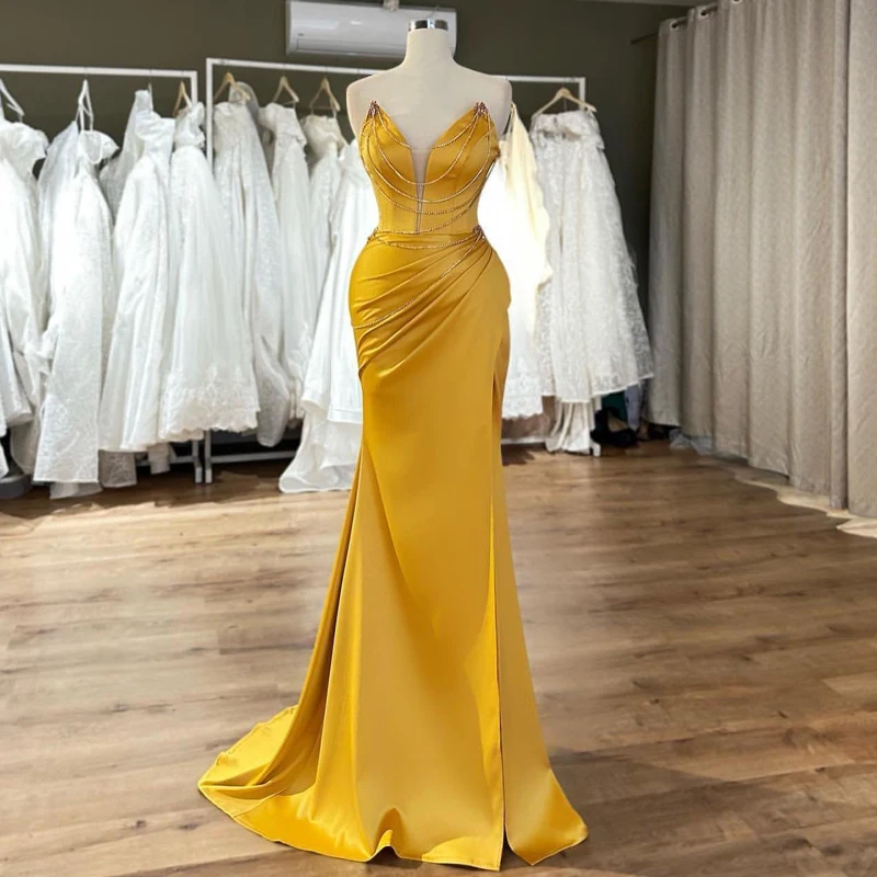 

Thinyfull Sexy Mermaid Prom Dresses Sweetheart Beadings Split Evening Dress Saudi Arabia Dubai Cocktail Party Gowns Custom Size