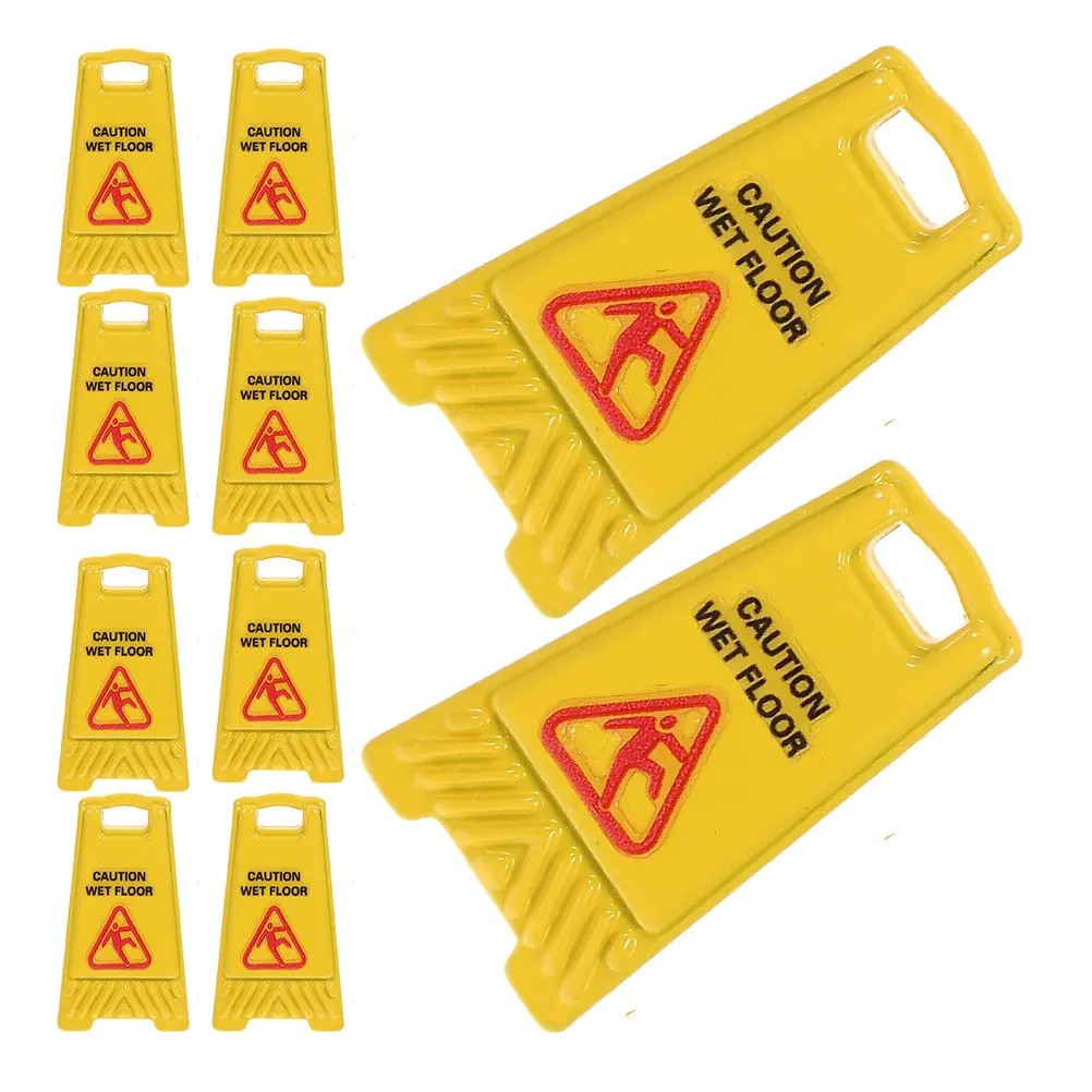 10pcs Mini Caution Signs Set – Wet Floor Warning, Realistic Safety Education & Pretend Play Accessories