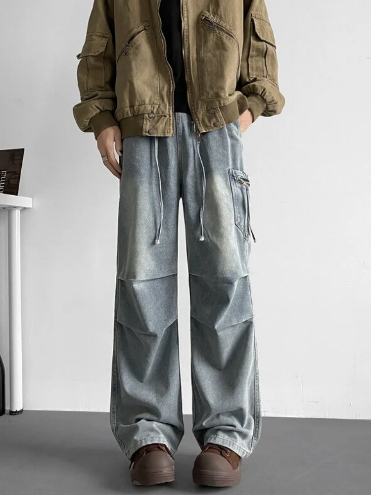 

Мужские джинсовые брюки свободного кроя с эффектом потертости, винтажный американский стиль, весна-зима, с эффектом похудения