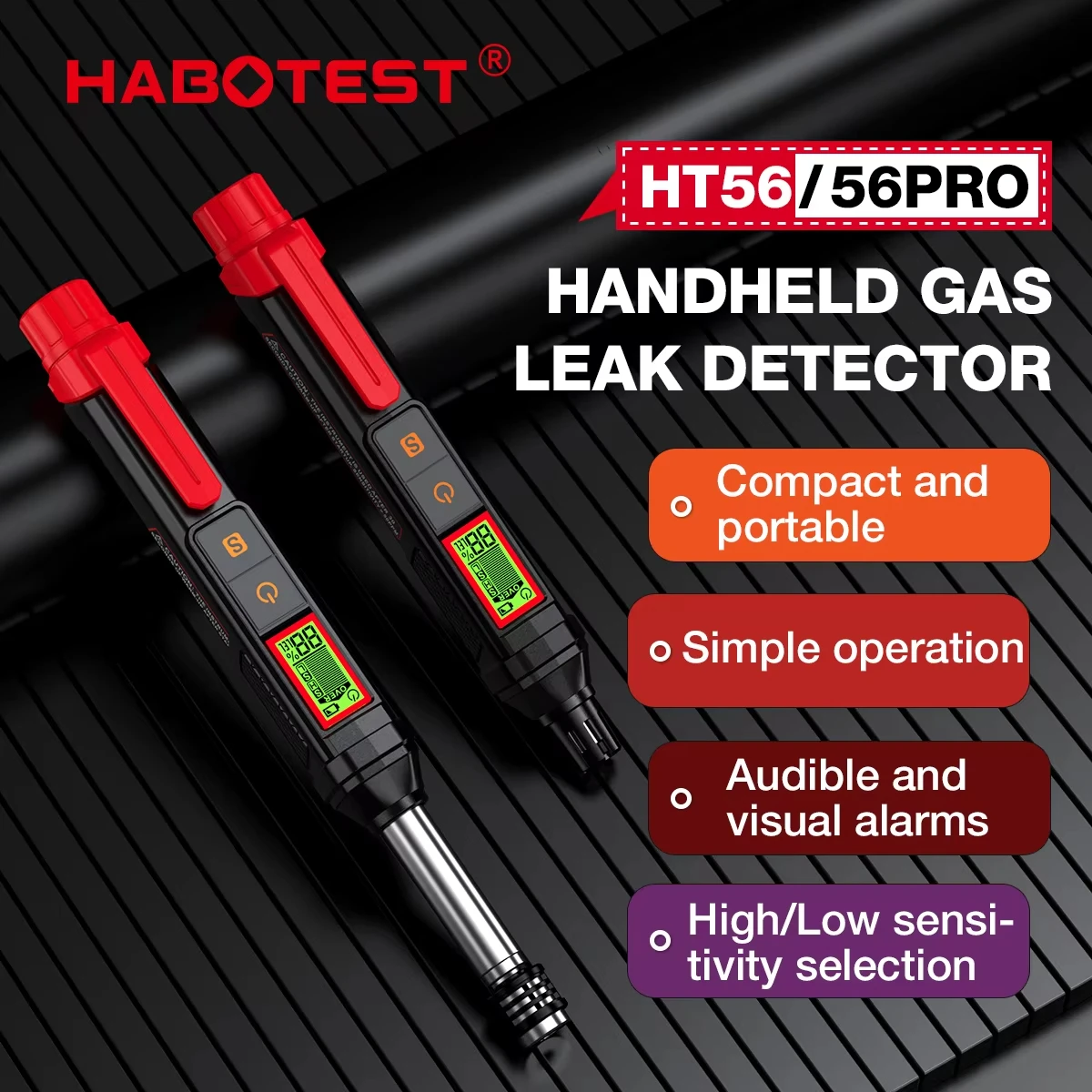 HABOTEST HT56 Portable Flexible Natural Gas Leak Detector 100-1000PPM Combustible Gas Leak Detector with Audible & Visual Alarm