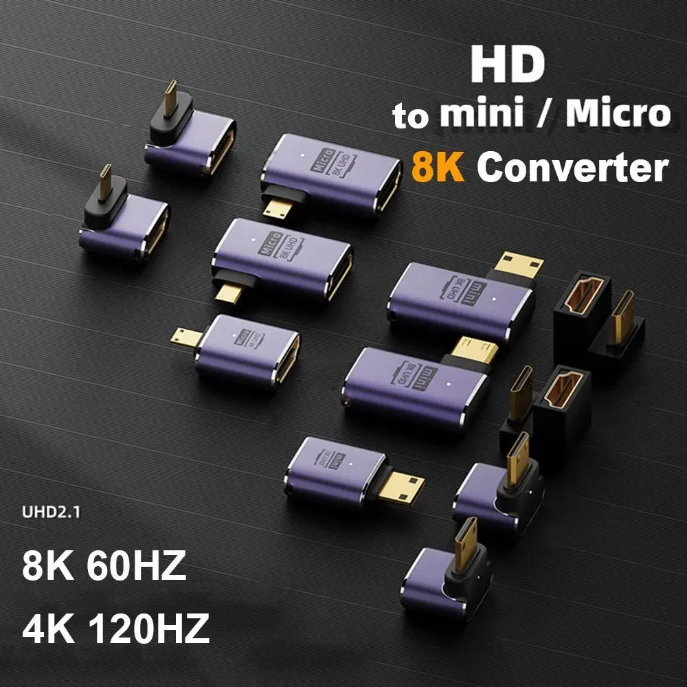 90 Degree UHD Male to Female 8K 60HZ Converter Mini /Micro HD to HD-compatible HDTV Adapter