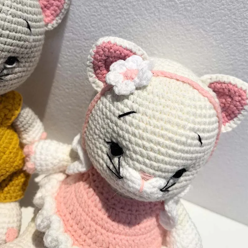 Bebê crochê gato de pelúcia algodão crochê bonecas feitas à mão pequenos animais amigurumi crochê plushies brinquedo boneca terminada