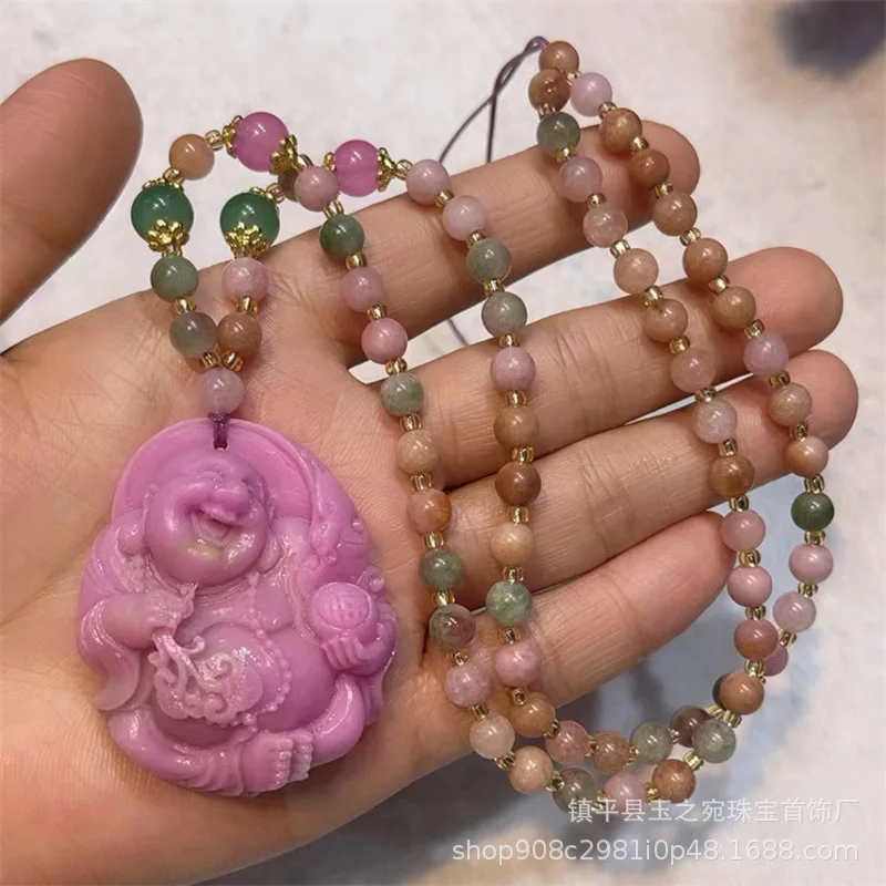 

Искусственный минеральный агат Яньюань, кулон с пейзажем, кулон на ключицу, улыбающийся Будда, цветущее богатое ожерелье