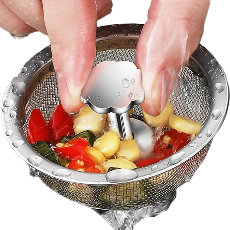 

1-3PCS Kitchen Sink Filter Stainless Steel Mesh Sink Strainer With Handle & Stopper Sink Drains Basket Filters Waste Hole Trap