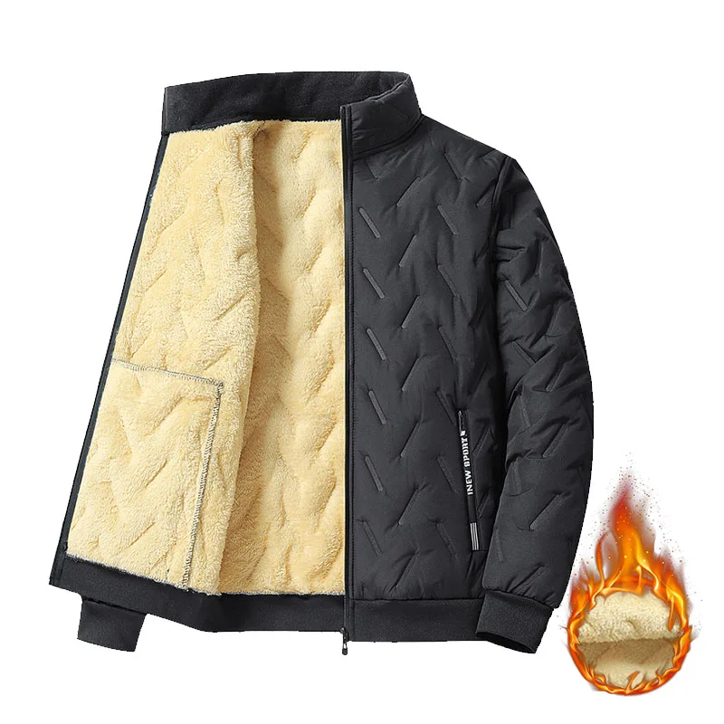 

Winter New Solid Color Fleece Parka Jacket Men's Thicken Warm Zipper Long Sleeve Cotton-padded Coat Casual Male Outerwear